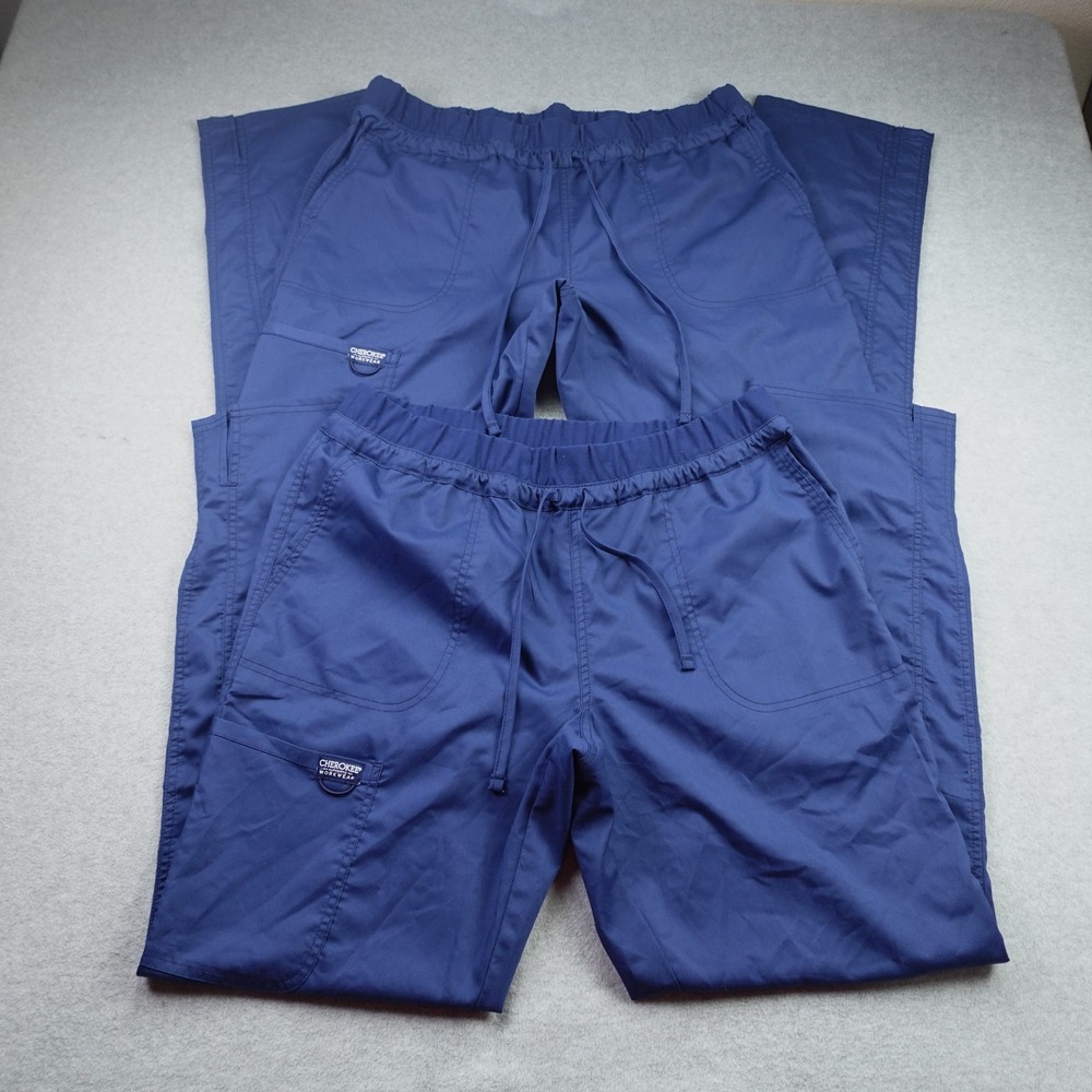 Cherokee Workwear Scrub Pants Womens Large Navy Blue Cargo Medical Lot of 2 - Picture 2 of 13